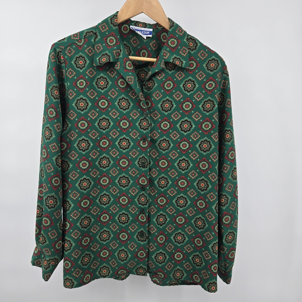 Green Patterned Button-Up Shirt